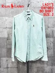 美品 レディース ラルフローレン 正規品 OXFORD BD SHIRTS オックスフォード ボタンダウンシャツ ストライプ白緑 2 RALPHLAUREN