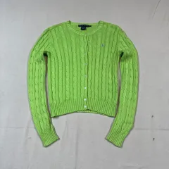 M) ポロ ラルフローレン コットン ケーブル編み カーディガン ライトグリーン