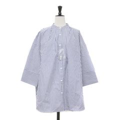 nest Robe(ネストローブ) チュニック サイズF レディース美品  コットン先染めストライプランタンスリーブチュニック ライトブルー×ダークネイビー×白 クルーネック/長袖/ストライプ/シャツチュニック nest Robe コットン先染めストライプ ランタンスリーブチュニック