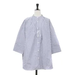 【新品同様】BEAUTY&YOUTH ビューティアンドユース シャツ ブルー サイズ:FREE | 24春夏 タイプライター バンドカラー タックシャツ / プルオーバー 七分袖 ドロップショルダー オーバーサイズ ストライプ【レディース】【中古】