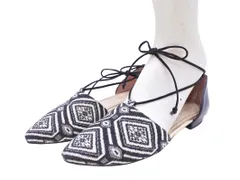 ORiental TRaffic オリエンタルトラフィック 柄切替 レースアップ セパレート パンプス sizeS（22.5ｃｍ）/黒 ■◇ レディース