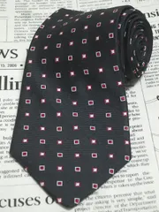 ブルックスブラザーズ BROOKS BROTHERS 良品 微光沢 ネクタイ アメリカ製 シルク パターン柄 黒系ベース ブラック系 R-005687 ゆうパケット