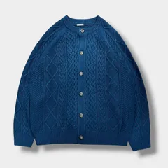 GU ケーブルクルーネックカーディガン 351-342572 ブルー ジーユー カーディガン