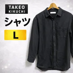 tk.TAKEO KIKUCHI 麻混 黒シャツ L ブラック 七分袖 無地