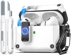 【新着商品】メンズ 用キーチェーン付き (USB-C/ライトニングケーブル) Pro Pro Airpods Airpods レディース 自動スナップスイッチ付き、安全なロッククリップケースデザイン 対応 (2023/2022/2019) 世代 1 ホワイト 