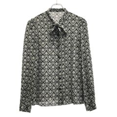 白タグ Max Mara モノグラム ボウタイブラウス シルク M刻印ボタン 