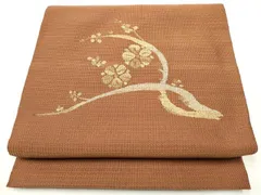 平和屋着物●八寸名古屋帯　すくい織　枝花文　金糸　正絹　逸品　CABE8612hy