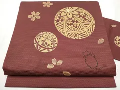 平和屋着物●九寸名古屋帯　駒刺繍　猫　舞桜毬文　金彩　正絹　逸品　CABE8627hyのサムネイル
