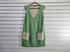 シンウー アイボリー ライトグリーン Vネック レディース ニットベスト / 宝探し 天使