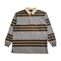 90s CHAPS RALPH LAUREN チャップス ラルフローレン ボーダー柄 襟切替 ラガーシャツ L /グレー系 メンズ