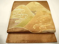 平和屋着物▼太鼓柄袋帯　総駒刺繍　遠山文　正絹　逸品　CABE1411ak