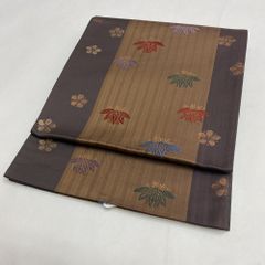 紬 手織つむぎ 西陣着物 からし色系 格子柄 しつけ糸付 はっ水加工 