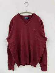 Polo Ralph Lauren ポロラルフローレン ニット/セーター M レッド コットン ニット 無地 ワンポイント ブランドロゴ ミドル丈 長袖 Vネック