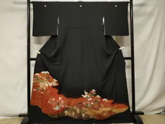 平和屋着物■豪華黒留袖　駒刺繍　枝松梅風景文　暈し染め　金彩　ロング丈　正絹　逸品　CABF4080ev