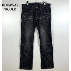 HIDEAWAYS NICOLE y2k style shoe cut black denim 44 ハイダウェイニコル ブラックデニム 立体裁断 シューカット フレア 平成 お兄系