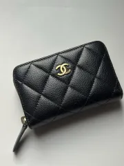 シャネル ブラック キャビア コインケース 二つ折り財布 カードウォレット ジッパー付き