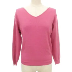 アプワイザーリッシェ Apuweiser-riche 美品 ニット 長袖 Vネック 無地 薄手 2 約Mサイズ ピンク ■YHS6