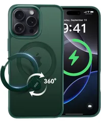 ★CASEKOO iPhone 16 Pro Max 用 ケース 米軍MIL規格 耐衝撃 MagSafe対応 高耐久性【横縦両立・角度自由調整】最大25W急速充電対応 指紋防止/マット仕上げ/黄変防止/半透明 「MagicStand Pro」(グリーン)