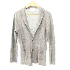 グリーンレーベルリラクシング ユナイテッドアローズ green label relaxing 美品 リネン ニット ジャケット カーディガン 羽織 Mサイズ グレー ■YHS9