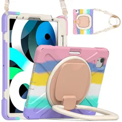 【新着商品】キッズ かわいい 耐衝撃 米軍MIL資格 レインボー 子供 ペンシル収納 スタンド 360°回転ベルト アウトドア ショルダーストラップ 肩掛け 5世代用のケース リング 1世代/Air第4 2 3 持ち手付き（ 第4 (2026/2025/202