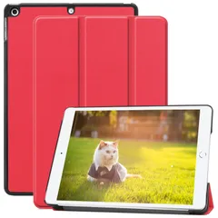 【在庫セール】アイパッド用タブレットケースPU+PC オートスリープ機能 軽量 スタンド 傷防止 通用カバー三つ折り 耐衝撃ipad (2021/2020/2019年) カバー 第9/8/7世代 (レッド 10.2 iPad iPad 10.2 ケース 第9/
