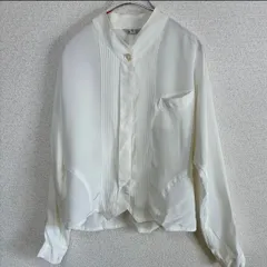 白ブラウス プリーツ スタンドカラー 日本製 シアー 長袖 上品 デザインシャツ