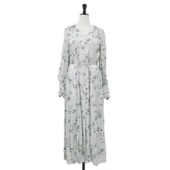 FRAY I.D フレイアイ・ディー ワンピース グレー系 サイズ:1(M) / 24春夏 パイピングデザイン サテン タック ワンピース / ロング丈 長袖 Vネック 花柄 フラワー フレア / トップス ドレス【レディース】【中古】