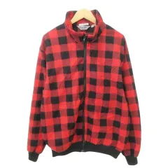 Trader Bay トレーダーベイ フリース ジャケット チェック ジップアップ 厚手 XLサイズ 赤 レッド ■MET1