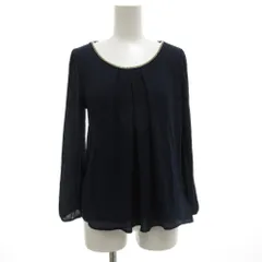 アナイ ANAYI カットソー 長袖 38 切替 ビジュー装飾 紺 ネイビー /GV ■YHS14