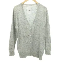 Clean2 カーディガン 長袖 総柄 Vネック 薄手 38 Mサイズ グレー ■TC