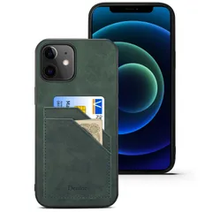 iPhone12 Mini ケース 5.4インチ用 手帳 背面ポケット付き 2枚カード収納 軽量 薄型 PUレザー TPUケース 耐衝撃 スマホケース(グリーン)