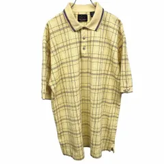 【中古】[印象AB] GREG NORMAN グレッグノーマン ポロシャツ メンズ L イエロー 黄×赤×青×紺×緑×白 綿100% 裾の両サイドにスリット ゴルフ 鹿の子 チェック ポケット無し 半袖のサムネイル