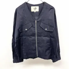 【中古】[印象AB] ONIGIRI おにぎり オニギリ ジャケット / シャツブルゾン レディース 9 M 紺 綿×麻×ポリウレタン 胸に飾りフラップ(ポケットは左右のウエストのみ) キモノスリーブ 長袖 無地 Vネック ジップアップ 裏地無しのサムネイル