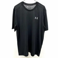 古着 UNDER ARMOUR アンダーアーマー L メンズ 男性 Tシャツ ロゴプリント 丸首 クルーネック 半袖 ポリ100% ヘザーブラック系×グレー 杢黒系