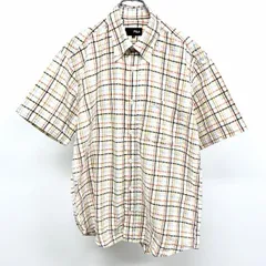 古着 フィラ FILA クレープシャツ チェック ボタンダウン 半袖 胸ポケット 綿100% M ホワイト×オレンジ×ブラウン×イエロー×ブルー メンズ