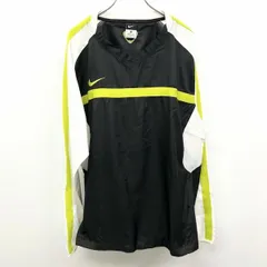 古着 ナイキ NIKE 薄手 プルオーバー ジャケット 脇にメッシュ裏地とベンチレーションスリット Vネック 長袖 ポリ100% XL 黒×緑×白系 メンズ