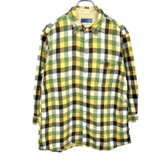 【中古】[印象AB] BEAMS ビームス ダブルガーゼシャツ メンズ M マルチカラー 緑×黄×白×黒 綿100% コットン 7分袖 チェック 胸ポケット フレンチフロントのサムネイル