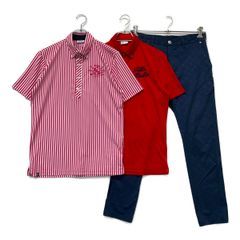 美品★マンシングウェア sodekaho コラボ 上下セット 赤ポロシャツ 紺 美品☆マンシングウェア sodekaho コラボ 上下セット 赤ポロシャツ 紺