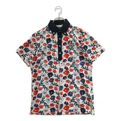中古 メンズ アンパスィ and per se 半袖ポロシャツ M 白×赤×紺 花柄 総柄 ボタンダウン