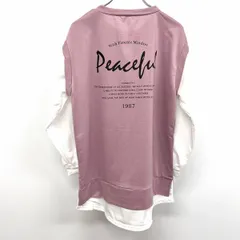 古着 プレッツォ PREZZO Tシャツ レイヤード風 重ね着風 ミニ裏毛 両面ロゴプリント 丸首 長袖 ポリ100% M-L ヘザーベイクドピンク レディース