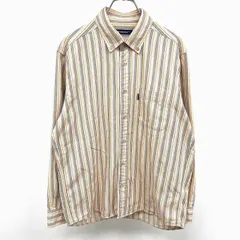 【中古】[印象AB] Golden Bear ゴールデンベア シャツ メンズ L ヘザーグレー×ベージュ×レッド×ダークブラウン 綿など 胸ポケット付き ロングテール ストライプ ボタンダウン 長袖のサムネイル