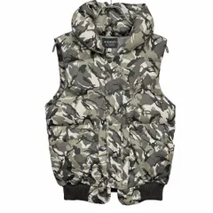 古着 drug store's ダウンベスト 迷彩柄 ショールカラー ポリ100%(ダウン60%＋フェザー40%) M (2) グレーグリーン系×グレー×白系 レディース