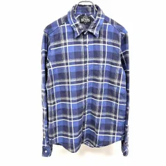 【中古】[印象AB] BEAMS ビームス クレープシャツ メンズ S ブルー 青×紺×白×ベージュ 綿×ポリウレタン ポケット無し 長袖 チェック ワイヤー襟 メタルボタンのサムネイル