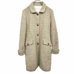 【中古】[印象AB] HUMAN WOMAN ヒューマンウーマン ステンカラーコート レディース 2 ベージュ×茶×紺 毛100%(クルミボタン：牛革/裏地：キュプラ100%) ボタン留め 内ポケット無し 千鳥格子チェック 長袖のサムネイル