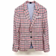 古着 ザラマン ZARA MAN 若干薄手 テーラードジャケット 総裏地 チェック 長袖 ポリエステル×レーヨン×ポリウレタン 34 赤×紺×白 メンズ