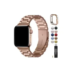 for Apple Watch バンド アップルウォッチ 11 10対応 42mm 保護ケース付き ステンレス製 Apple Watch 交換ベルト iWatch バンド ビジネス 通勤 おしゃれ 長さ調整器具付き（42mm(S11/10), ローズゴール 1