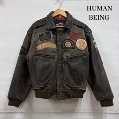 ヒューマンビーイング A-2 レザー フライト ジャケット ワッペン パッチ フルジップ 牛革 カウレザー ヴィンテージ メンズ M ISItems【USED】【古着】【中古】50156807