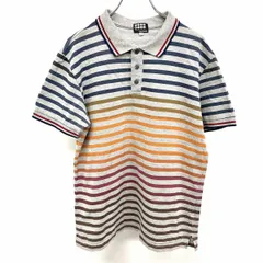 【中古】[印象AB] TK TAKEO KIKUCHI ティーケー タケオキクチ ポロシャツ メンズ 2 ヘザーグレー×マルチカラー 綿100% グラデーションボーダー 鹿の子 半袖のサムネイル