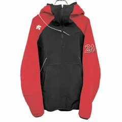 【中古】[印象AB] DESCENTE デサント プルオーバー / パーカー / ジャケット メンズ M レッド 赤×黒 ポリ100% ハイネックフード 内ポケット無し フリース 裏地付き ラグラン 長袖 ロゴ刺繍のサムネイル