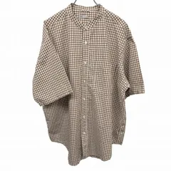 【中古】[印象A] JOURNAL STANDARD relume ジャーナルスタンダードレリューム バンドカラーシャツ メンズ L ブラウン 綿100% チェック 5分袖 大きいサイズ